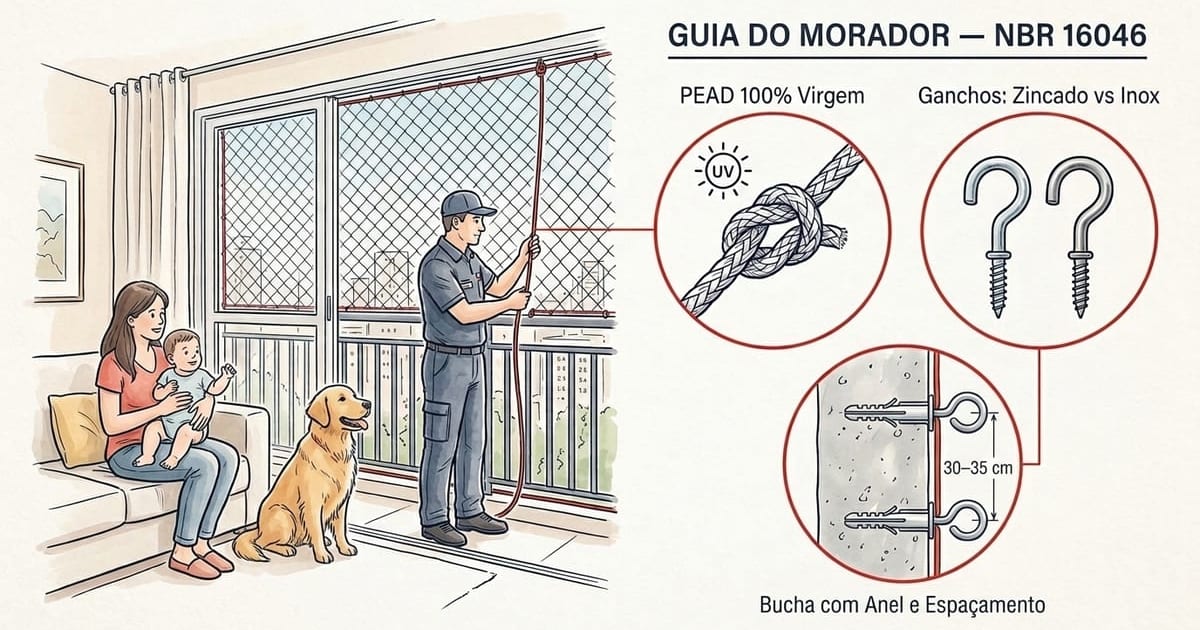 Polietileno virgem vs. reciclado e ganchos zincados vs. inox: como identificar uma rede na norma ABNT NBR 16046